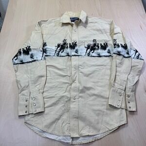 Wrangler Western Shirts Mens Tan Horse Print Long Sleeve Button Up Pearl Snap
